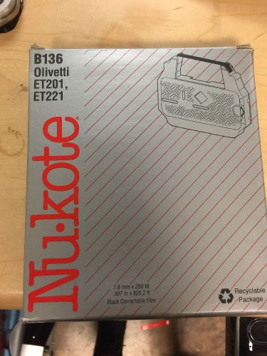 NIB Nu-Kote B136 Black Typewriter Ribbon Correctable Film - Olivetti ET201 ET221