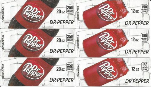 Vending Machine Label (6) DR PEPPER 20oz 12oz Bottle Can Tag