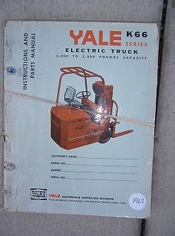 1968 Yale Electric Lift Truck Operation Parts Manual K66 Series 3000 - 5000 Lb L