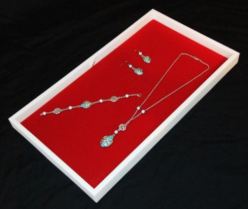 Jewelry Display Case With Red Velvet Pad And White Tray