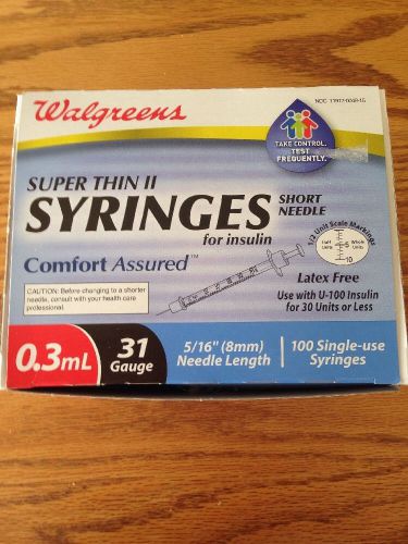 Walgreens Insulin Syringes Super Thin II   80 Sterile Single Use 8 Packs