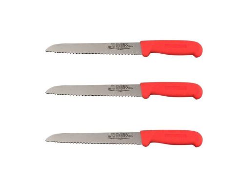 Set of 3 - 8” bread knives orange handle serrated food service knives small new for sale