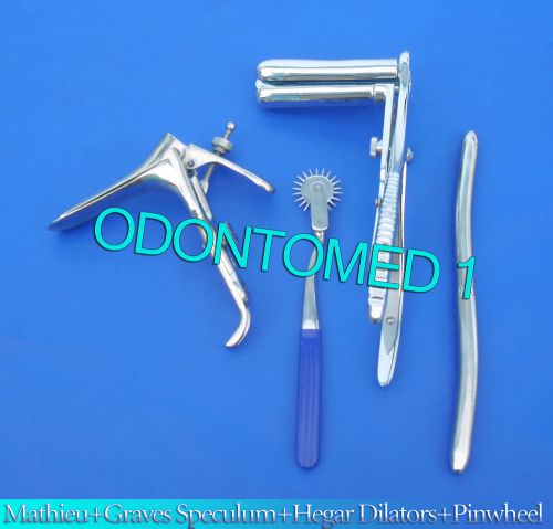 Mathieu Speculum+ Hegar Dilator+Blue Pinwheel &amp;Graves Vaginal Speculum Small