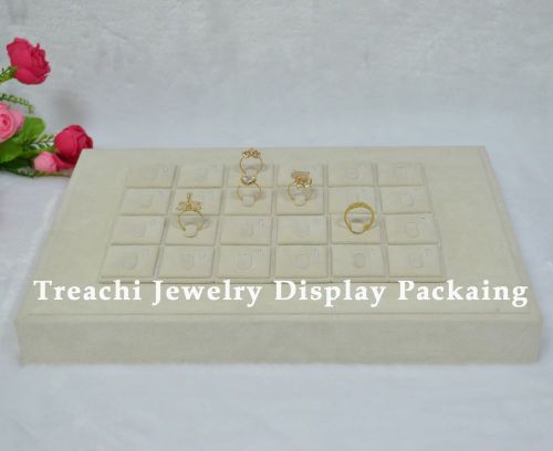 Jewelry Storage Organizer Magnetic Ring Tray Holder Box Beige Velvet TC-13150302