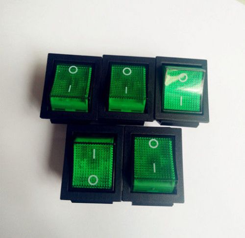 5Pcs Green Lamp 4 Pin ON/OFF 2 Position DPST Rocker Switch 16A/250V KCD4-201
