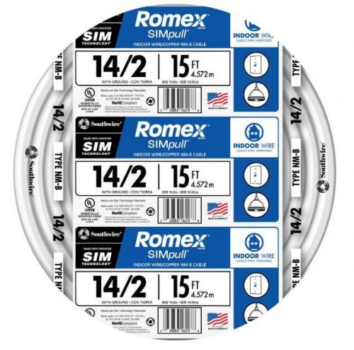 Romex simpull 15-ft 14-2 nm-b gauge indoor electrical non-metallic wire cable for sale