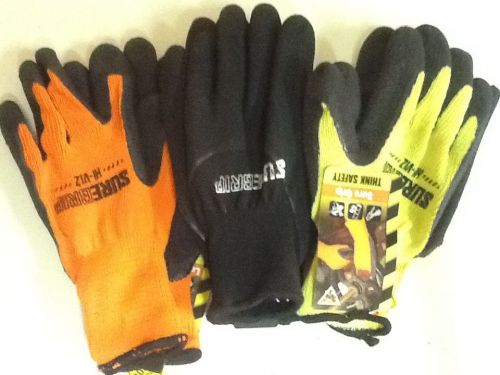 3 new pairs assorted large  size sure grip work gloves rubber palm hi vis