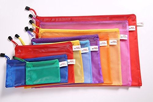 Gullor 6pcs Multicolor B5 Netting Surface Document File Holder Zipper Bag