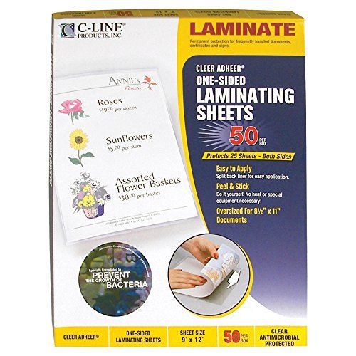 C-Line Antimicrobial Protected Cleer Adheer Laminating Film Sheets, Clear, 9 x