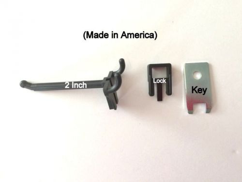 (20 PACK)  2 Inch Locking Black Plastic Peg Hooks For Pegboard (With 2 Keys)