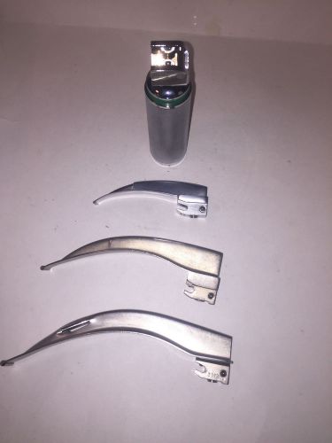 Fiber Optic Laryngoscope Blades Mac 1, 3, 4 &amp; C-cell handle. Great set!!