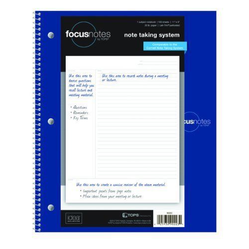 Tops focusnotes note taking system 1-subject notebook, 11 x 9 inches, white, 100 for sale