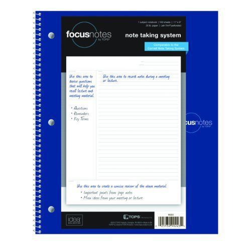 TOPS FocusNotes Note Taking System 1-Subject Notebook, 11 x 9 Inches, White, 100
