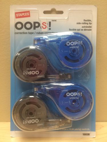 Staples OOPS! Sidewinder Correction Tape, 4/Pack