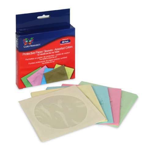Color Research Protective Paper Sleeves - 50 Pack, Assorted Colors, For CD/DVD
