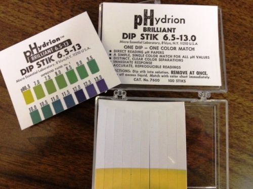 MICRO ESSENTIAL LAB pH BRILLIANT DIP STICK TEST STRIP PAPER 6.5 to 13 #7600 NEW