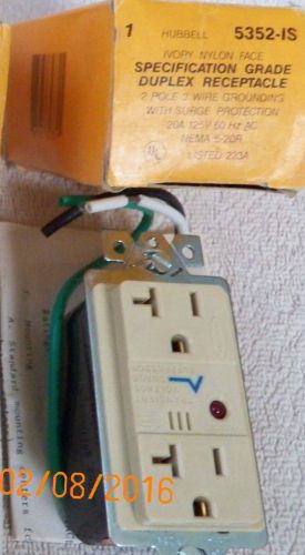 One Hubbell 5352IS Surge Protection receptacle 20a 125v 5-20r IVORY New w/alarms