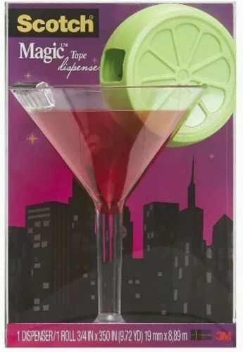 New SCOTCH BRAND Magic Tape Dispenser pink Cosmo w/Lime Glass +1Roll Office GIFT