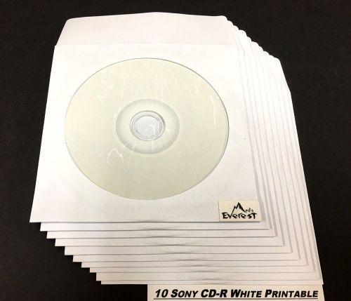 10 Sony CD-R 48x Inkjet White Hub Printable Recordable Disc 80Min 700MB