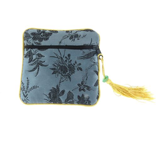 Silk Floral Brocade Pouch Zippered Jewelry Bag 4.5 inch