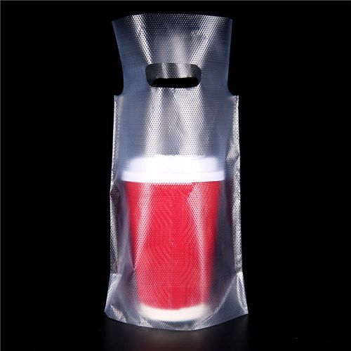 Clear Plastic Carrier Bag Fit Shopping Drinks Shop Coffee Tea Beverage Store Use