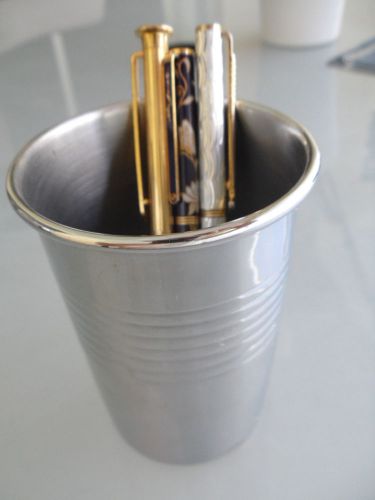 Chrome Shiny Metal Pen Pencil Cup Holder