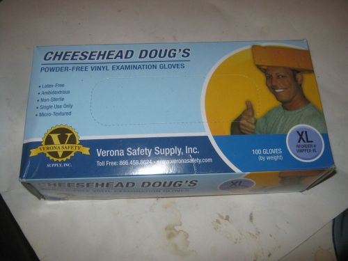 100 Cheesehead Doug&#039;s powder free vinyl exam glaves XL