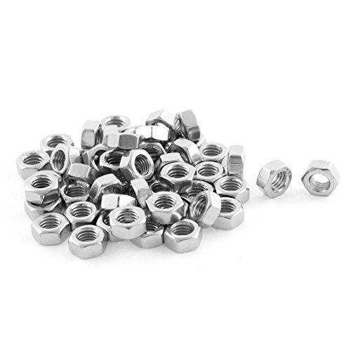 uxcell Metric M5x0.8mm Stainless Steel Finished Hex Nut Silver Tone 50pcs