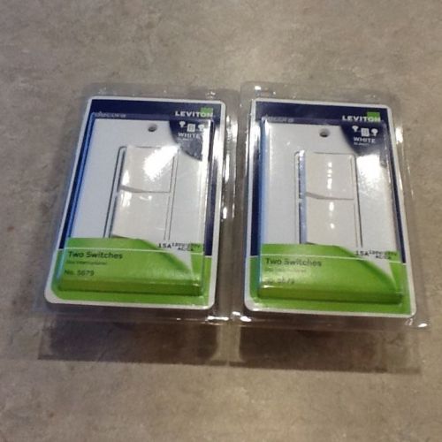 LOT OF 2-Leviton Decora 5679-W Two Grounding Rocker Switches with Wallplate, New