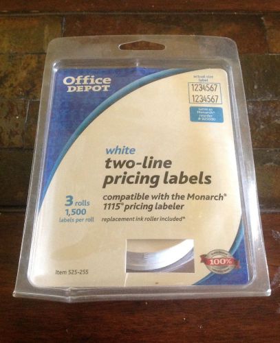 Office Depot White Two-line Pricing Label 3 Rolls 1,500 Labels Per Roll NEW