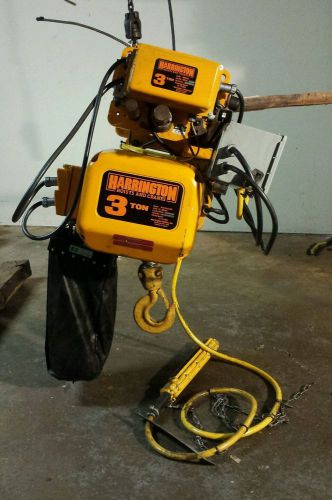 Harrington 3 ton electric chain hoist with motorized trolley 120/240 volts for sale