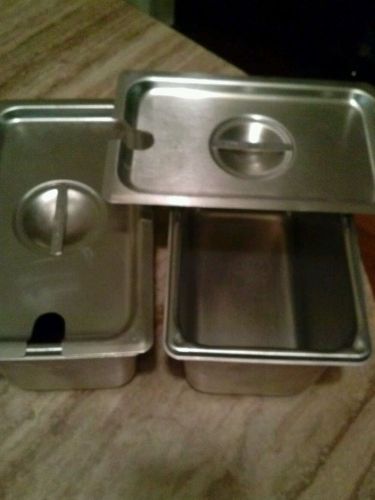 2 vollrath super pan 1/4 size stainless steel steam table pan (p/n 3046-2)&amp; lid. for sale