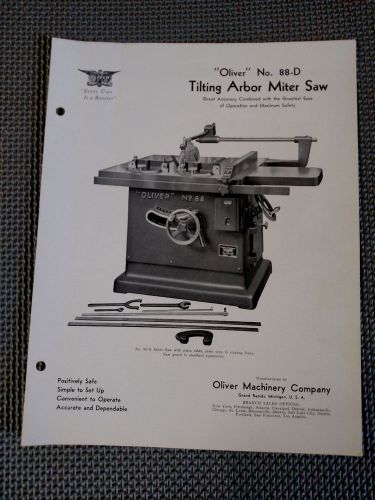 Oliver No. 88 -D Tilting Arbor Miter Saw Brochure