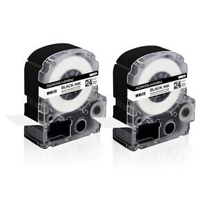 2PK Fits EPSON K-Sun 224BW 224BWPX 24mm Tape Black on White Label 1&#034;