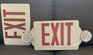 LITHONIA LIGHTING LHQM LED R Exit Sign w/Emergency Lights,Red. Untested