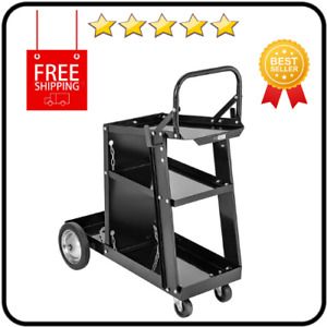 VIVOHOME Iron 3 Tiers Rolling Welding Cart with Wheels and Tank Storage