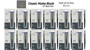 New Parker Classic Matte Black Stainless Steel CT Ballpen, Blue Ink (12 Pens)