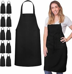 Unisex Black Apron Bulk Machine Washable for Kitchen, Outdoors,Pack of 12,Black