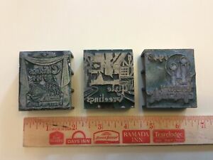 Three Vintage Steel Printer Blocks