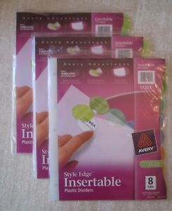 Set of 3 Avery Insertable Style Edge Tab Plastic Dividers 8-Tab Letter 11201