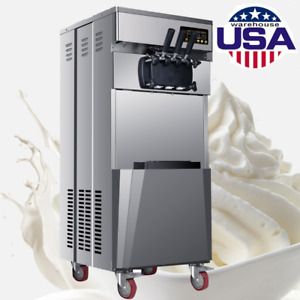 FDA 20L/H Stand Commercial 3 Flavors Ice Cream Machine Automatic 1850W US STOCK