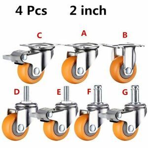4PCS Swivel Castor Wheels Trolley 2in 50mm Heavy Duty 160kg Orange Furniture Kit