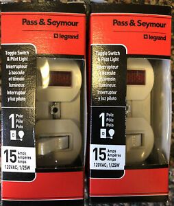 (2) Legrand Pass &amp; Seymour Combination 15A Toggle Switch and Pilot Light - Ivory