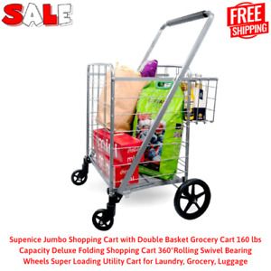 Jumbo Shopping Cart with Double Basket Grocery Cart 160 lbs Capacity ...