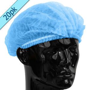 20 x Disposable BLUE Mop Caps - Clip Caps - Mob Caps - Quality Dbl Stitched