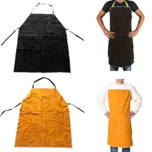2PCS Adjustable Leather Welding Protective Work Apron Bib Yellow+Brown