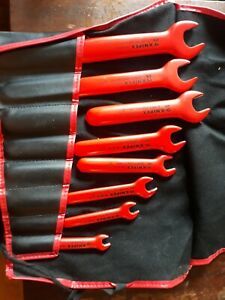 Knipex 8pc 1000V Insulated Electrician&#039;s Metric Open End Wrench Set/Lot Germany