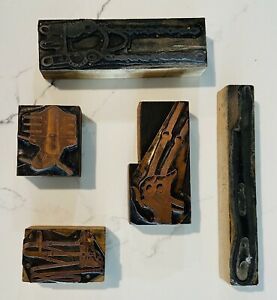 Antique Lot of 5 Copper Wood Engraving Horse Saddle Tack Printers Blocks