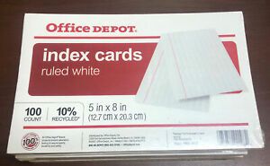 Lot of 3 New SEALED Office Depot Index Cards Ruled White 5x8 Ships Immediately!!