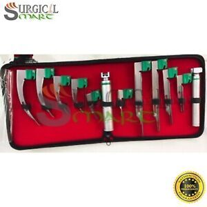 Fiberoptic Laryngoscope Mac + Miller EMT Anesthesia Combo SET 10 BLADES 2 HANDLE